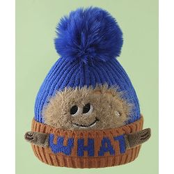 Babyhug Woollen Cap with Pom Pom & Bear Patch Brown - Diameter 17.5 cm