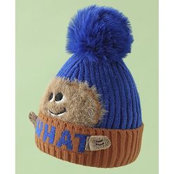 Babyhug Woollen Cap with Pom Pom & Bear Patch Brown - Diameter 17.5 cm