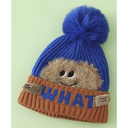Babyhug Woollen Cap with Pom Pom & Bear Patch Brown - Diameter 17.5 cm