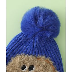 Babyhug Woollen Cap with Pom Pom & Bear Patch Brown - Diameter 17.5 cm
