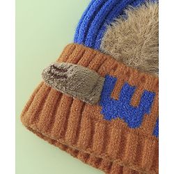 Babyhug Woollen Cap with Pom Pom & Bear Patch Brown - Diameter 17.5 cm