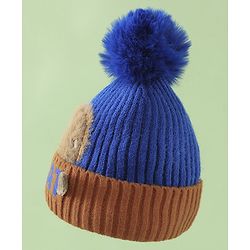 Babyhug Woollen Cap with Pom Pom & Bear Patch Brown - Diameter 17.5 cm