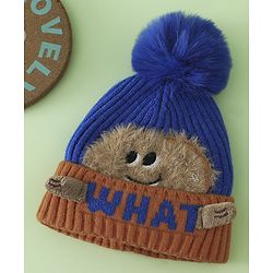 Babyhug Woollen Cap with Pom Pom & Bear Patch Brown - Diameter 17.5 cm