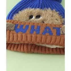 Babyhug Woollen Cap with Pom Pom & Bear Patch Brown - Diameter 17.5 cm
