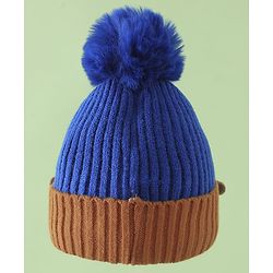 Babyhug Woollen Cap with Pom Pom & Bear Patch Brown - Diameter 17.5 cm