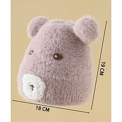 Babyhug Woolen Cap with Ear & Animal Applique Pink - Diameter 17.5 cm