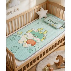 Babyhug Cooling Latex Baby Diaper Changing Mat with Pillow - Green| 60 cm x 120 cm| Soft & Comfortable| Breathable & Skin-Friendly| Cooling Surface| Anti-Slip Base| Washable