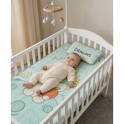 Babyhug Cooling Latex Baby Diaper Changing Mat with Pillow - Green| 60 cm x 120 cm| Soft & Comfortable| Breathable & Skin-Friendly| Cooling Surface| Anti-Slip Base| Washable