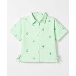 Babyhug 100% Cotton Woven Shirt Style Top with Half Sleeves and Bow Embroidery - Green