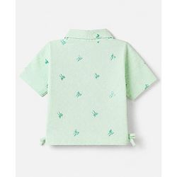 Babyhug 100% Cotton Woven Shirt Style Top with Half Sleeves and Bow Embroidery - Green