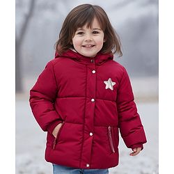 Babyhug Woven Full Sleeves Hooded Padded Jacket with Star Applique - Maroon