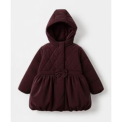 Babyhug Woven Padded Hooded Winter Jacket with Full Sleeves & Bow Applique - Maroon
