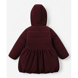 Babyhug Woven Padded Hooded Winter Jacket with Full Sleeves & Bow Applique - Maroon
