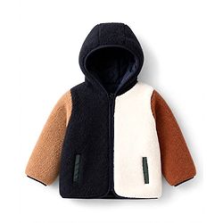 Babyhug Fur Woven Full Sleeves   Hooded Winter Jacket - White