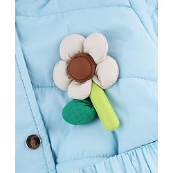 Babyhug Woven A-Line Winter Jacket with Full Sleeves and Floral Applique - Sky Blue