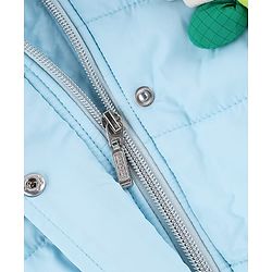 Babyhug Woven A-Line Winter Jacket with Full Sleeves and Floral Applique - Sky Blue