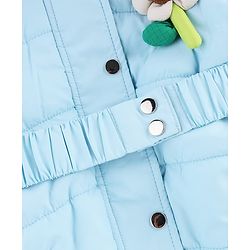 Babyhug Woven A-Line Winter Jacket with Full Sleeves and Floral Applique - Sky Blue