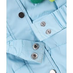 Babyhug Woven A-Line Winter Jacket with Full Sleeves and Floral Applique - Sky Blue