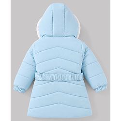 Babyhug Woven A-Line Winter Jacket with Full Sleeves and Floral Applique - Sky Blue
