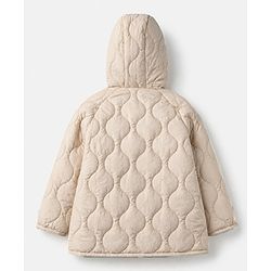 Babyhug Woven Full Raglan Sleeves Hooded Winter Puffed Jacket With Floral Applique - Beige