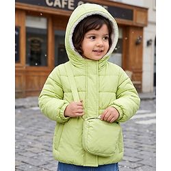 Babyhug Woven Full Sleeves Hooded Padded Jacket and Bag - Lemon