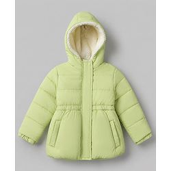 Babyhug Woven Full Sleeves Hooded Padded Jacket and Bag - Lemon