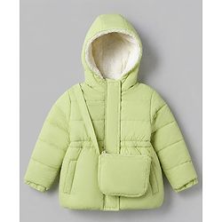 Babyhug Woven Full Sleeves Hooded Padded Jacket and Bag - Lemon