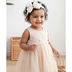 Babyhug Free Size Cute & Stylish Headbands with Bow Applique - Beige