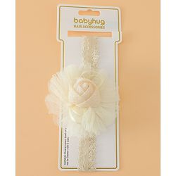 Babyhug Free Size Cute & Stylish Headbands with Lace Flower Applique - Beige