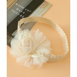 Babyhug Free Size Cute & Stylish Headbands with Lace Flower Applique - Beige