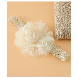 Babyhug Free Size Cute & Stylish Headbands with Lace Flower Applique - Beige