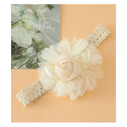 Babyhug Free Size Cute & Stylish Headbands with Lace Flower Applique - Beige