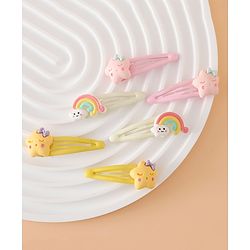 Babyhug Hair Pins And Clips Free Size with Rainbow and Star Applique Pack Of 3- Pink , Yellow & White