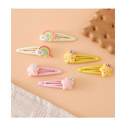 Babyhug Hair Pins And Clips Free Size with Rainbow and Star Applique Pack Of 3- Pink , Yellow & White