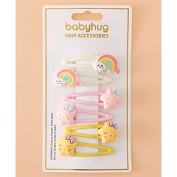 Babyhug Hair Pins And Clips Free Size with Rainbow and Star Applique Pack Of 3- Pink , Yellow & White