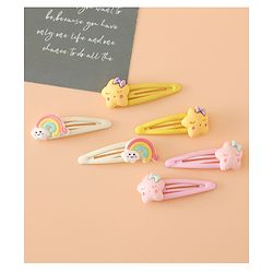 Babyhug Hair Pins And Clips Free Size with Rainbow and Star Applique Pack Of 3- Pink , Yellow & White