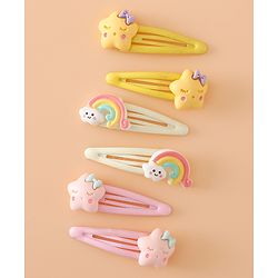 Babyhug Hair Pins And Clips Free Size with Rainbow and Star Applique Pack Of 3- Pink , Yellow & White