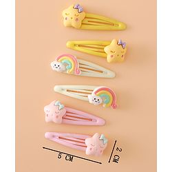 Babyhug Hair Pins And Clips Free Size with Rainbow and Star Applique Pack Of 3- Pink , Yellow & White