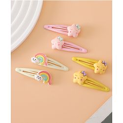Babyhug Hair Pins And Clips Free Size with Rainbow and Star Applique Pack Of 3- Pink , Yellow & White