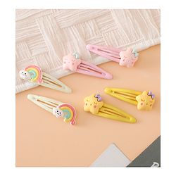 Babyhug Hair Pins And Clips Free Size with Rainbow and Star Applique Pack Of 3- Pink , Yellow & White