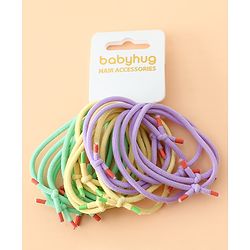 Babyhug Hair Rubber Bands Green/Light Yellow/Purple Free Size Girl