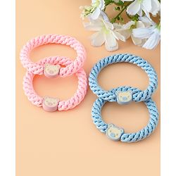 Babyhug Free Size Hair Rubber Bands With Bear Charm Applique Pack of 4 - Pink & Blue