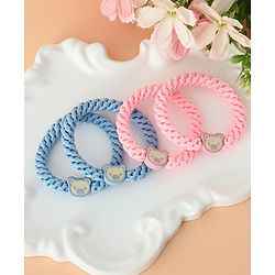 Babyhug Free Size Hair Rubber Bands With Bear Charm Applique Pack of 4 - Pink & Blue