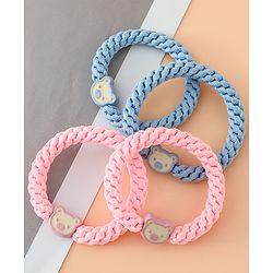 Babyhug Free Size Hair Rubber Bands With Bear Charm Applique Pack of 4 - Pink & Blue