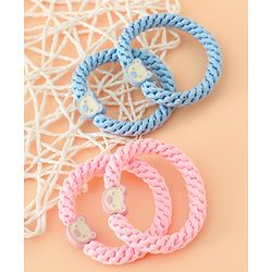 Babyhug Free Size Hair Rubber Bands With Bear Charm Applique Pack of 4 - Pink & Blue