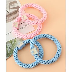 Babyhug Free Size Hair Rubber Bands With Bear Charm Applique Pack of 4 - Pink & Blue