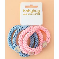 Babyhug Free Size Hair Rubber Bands With Bear Charm Applique Pack of 4 - Pink & Blue