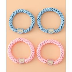 Babyhug Free Size Hair Rubber Bands With Bear Charm Applique Pack of 4 - Pink & Blue