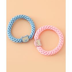 Babyhug Free Size Hair Rubber Bands With Bear Charm Applique Pack of 4 - Pink & Blue