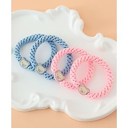 Babyhug Free Size Hair Rubber Bands With Bear Charm Applique Pack of 4 - Pink & Blue